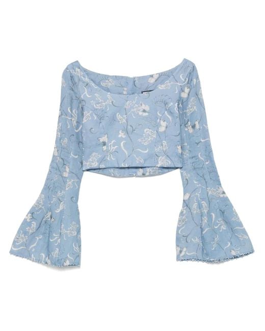 Agua Bendita Blue Linen Crop Top