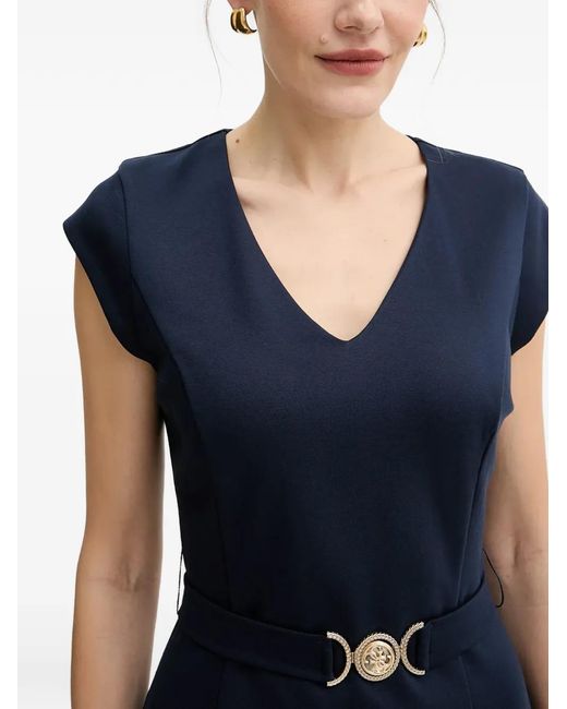 Guess Blue V-Neck Belted Mini Dress