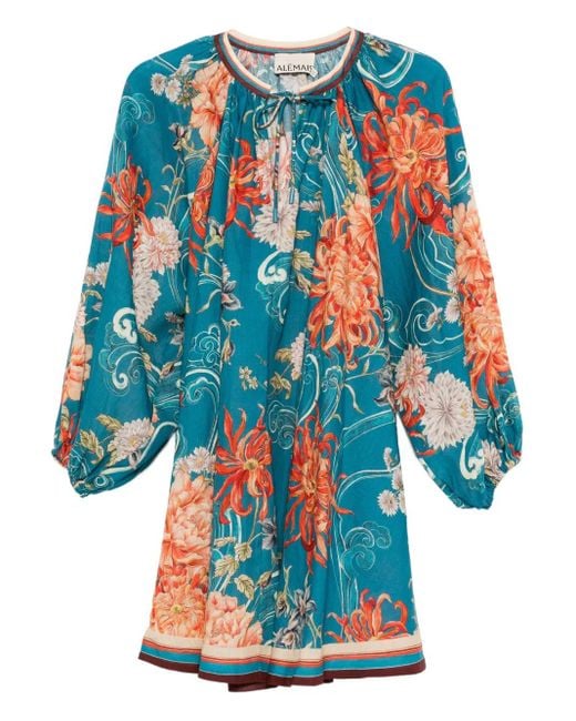 ALÉMAIS Fletcher Mini-Jurk Met Bloemenprint in het Blue
