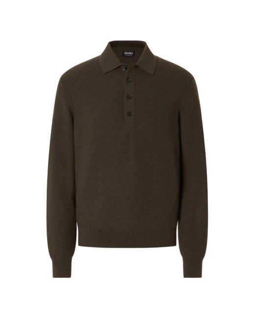 Zegna Brown Dark Mélange Oasi Cashmere Polo Shirt for men