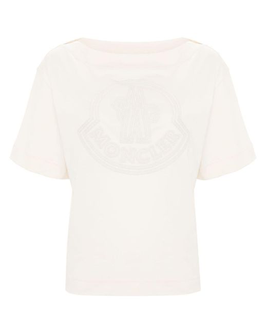 Moncler White T-Shirt mit Logo-Applikation