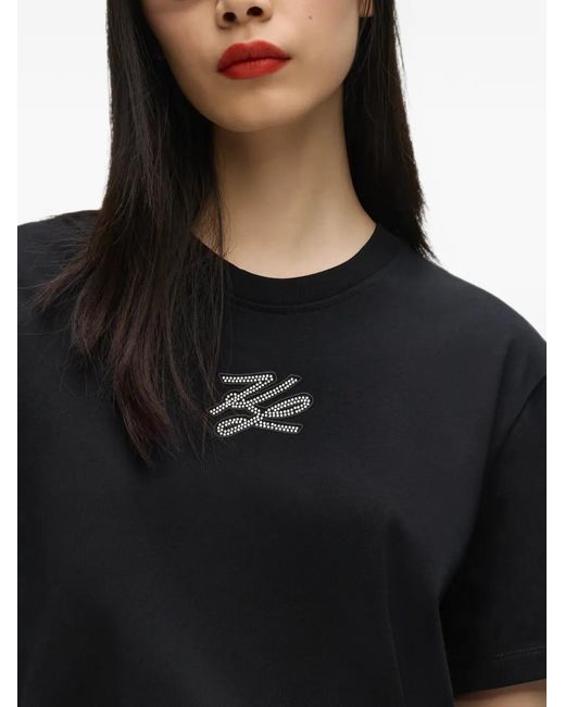 Karl Lagerfeld Black Rhinestone Autograph T-Shirt