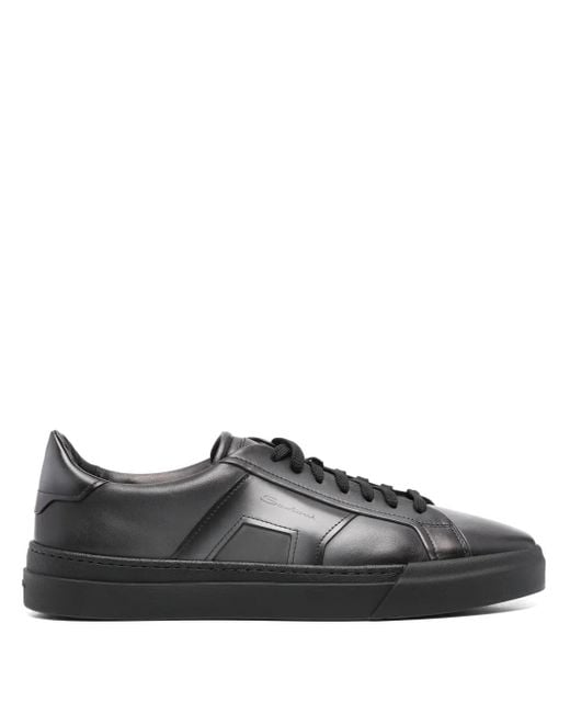 Santoni Black Double Buckle Sneakers for men