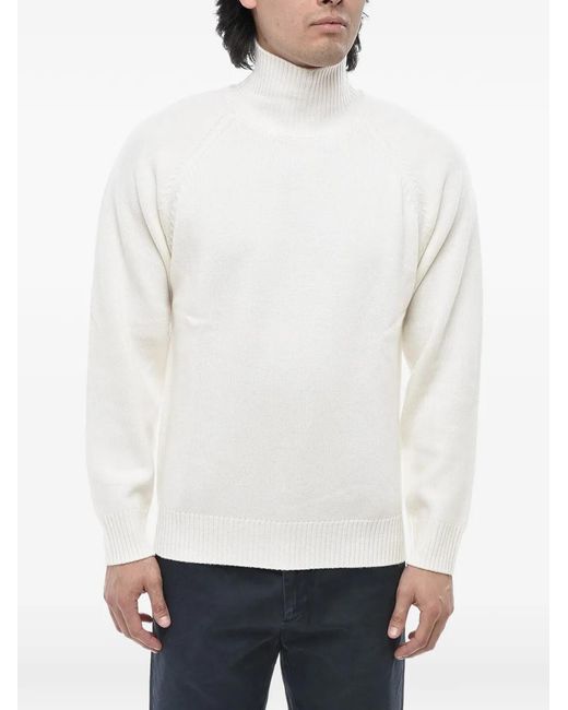 Paolo Pecora White Ribbed-Edge Turtleneck Sweater for men