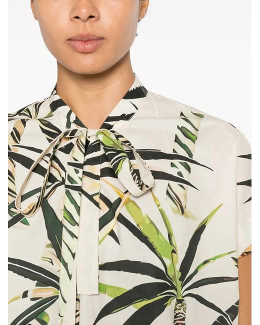 Psophia White Palm Tree-Print Bow-Detail Shirt