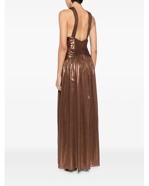 retroféte Brown Salem Draped Metallic Gown