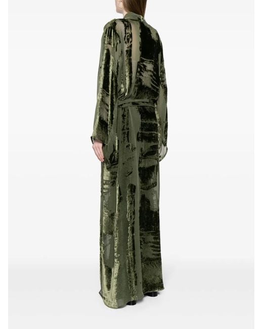 Roberto Cavalli Green Panelled Velvet Robe Coat