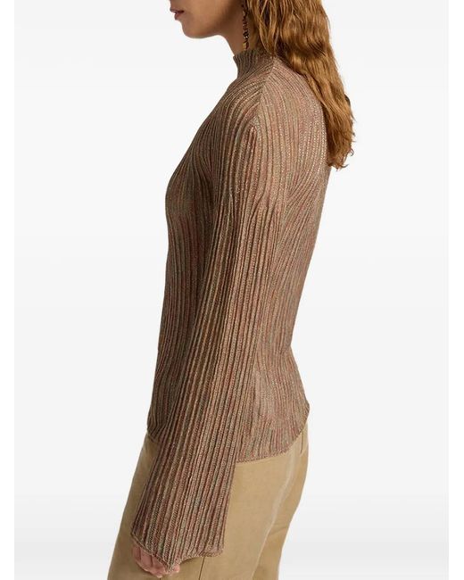 Momoní Brown Ribbed Flared-Sleeves Sweater