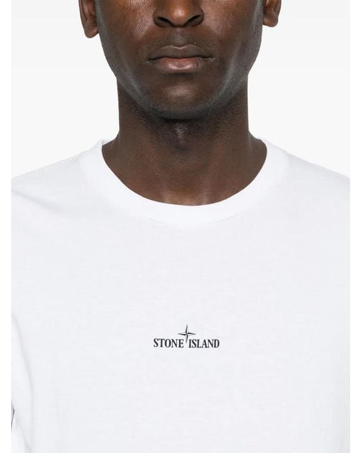 Stone Island White Logo Cotton T-shirt for men