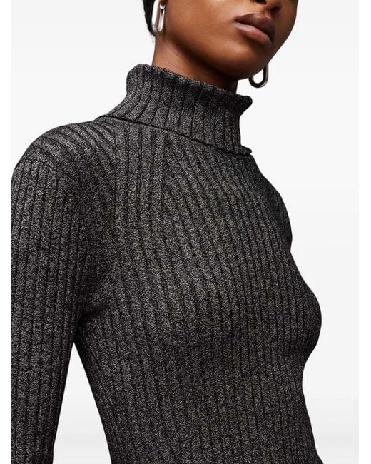 AllSaints Gray Ribbed Turtleneck Mini Dress
