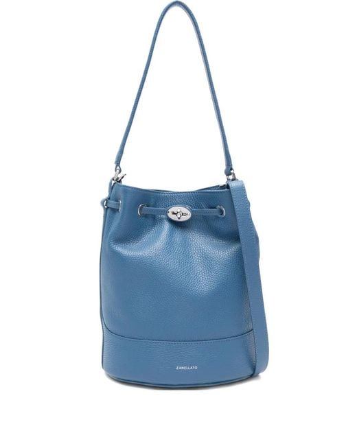 Zanellato Blue Small Monda Turn-Lock Bucket Bag