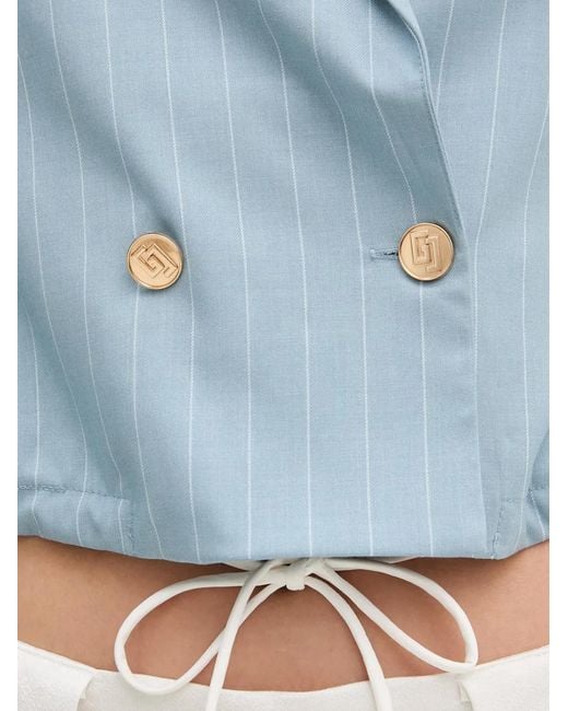 GAUDI Blue Pinstripe-Pattern Double-Breasted Top
