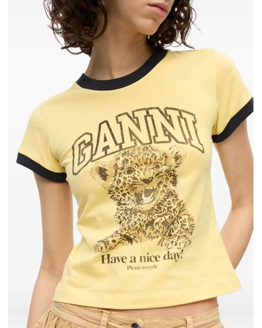 Ganni Yellow Leopard T-Shirt