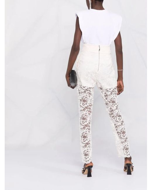 Philipp Plein White Straight-Leg Lace Trousers