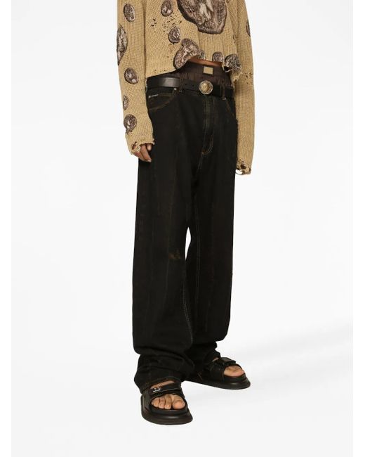 Dolce & Gabbana Black Straight-Leg Cotton Trousers for men