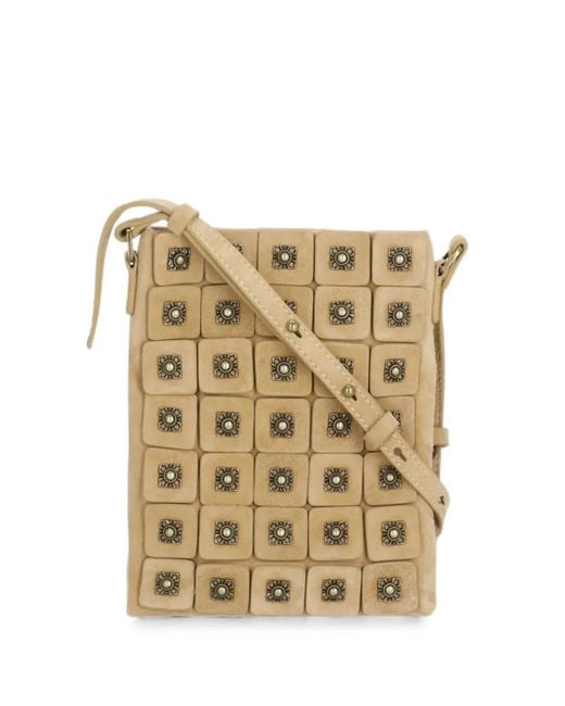 Ash Natural Studded Square-Patch Shoulder Bag