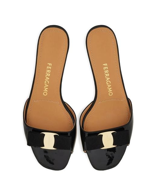 Ferragamo Black Vara Bow Slides