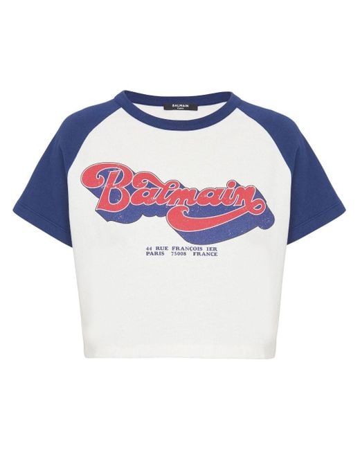 Balmain Blue Cotton Logo Print T-shirt