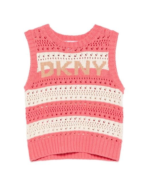 DKNY Pink Striped Open-Knit Top