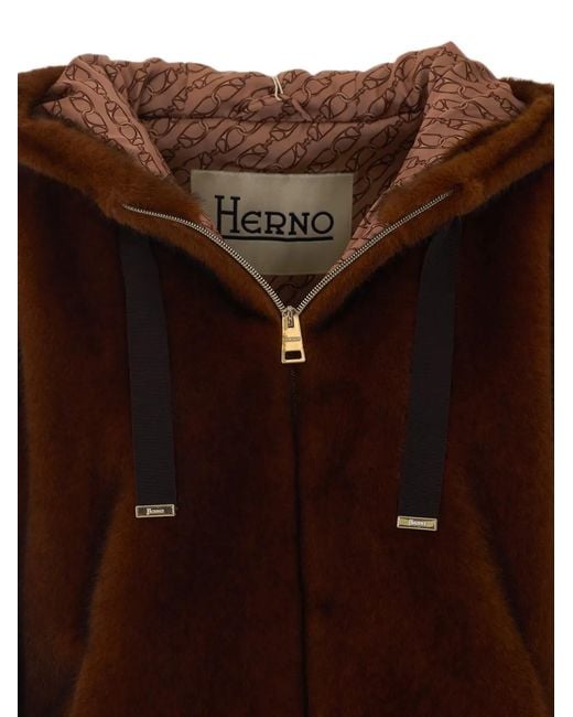Herno Brown Faux-Fur Hooded Jacket