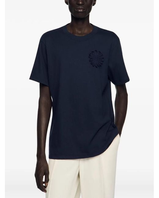 Sandro Blue Cotton Crochet Flower T-Shirt for men