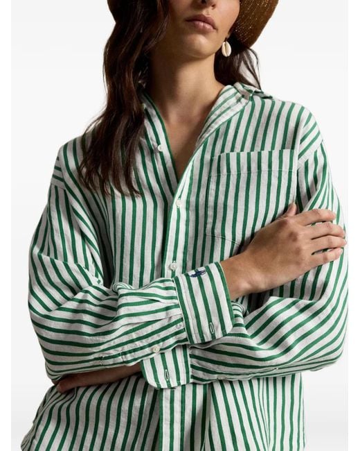 Polo Ralph Lauren Green Striped Pocket Light Shirt