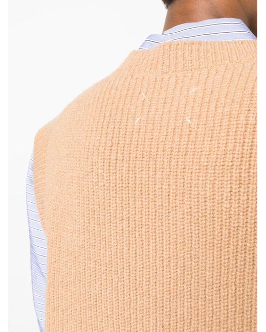 Maison Margiela Natural V-Neck Ribbed-Knit Vest for men
