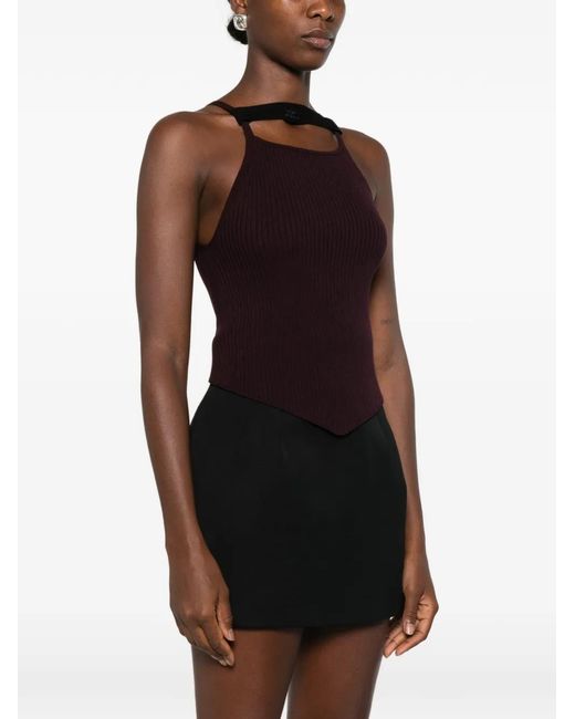Courreges Purple Ribbed Logo-Patch Top
