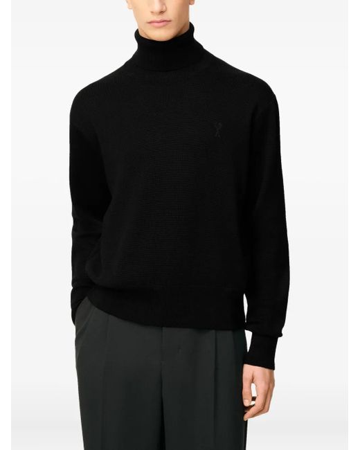 AMI Black Ami De Coeur Wool Roll-Neck Sweater for men