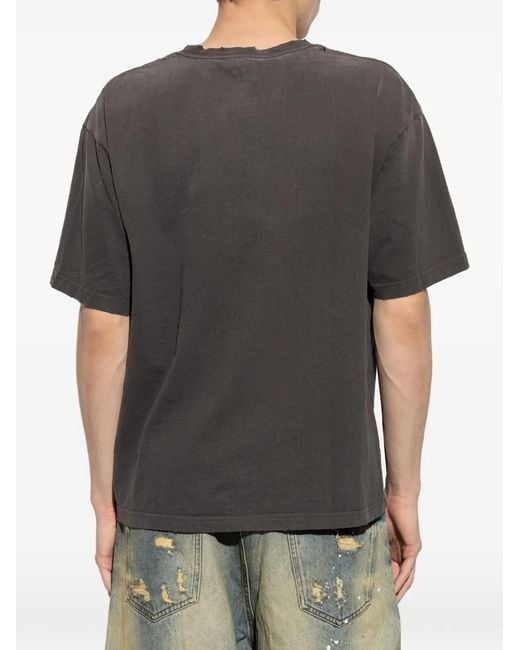 M I S B H V Gray Logo-Print Distressed T-Shirt