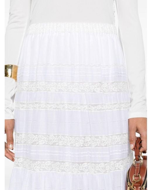 Ermanno Scervino White Pleated Lace Midi Skirt