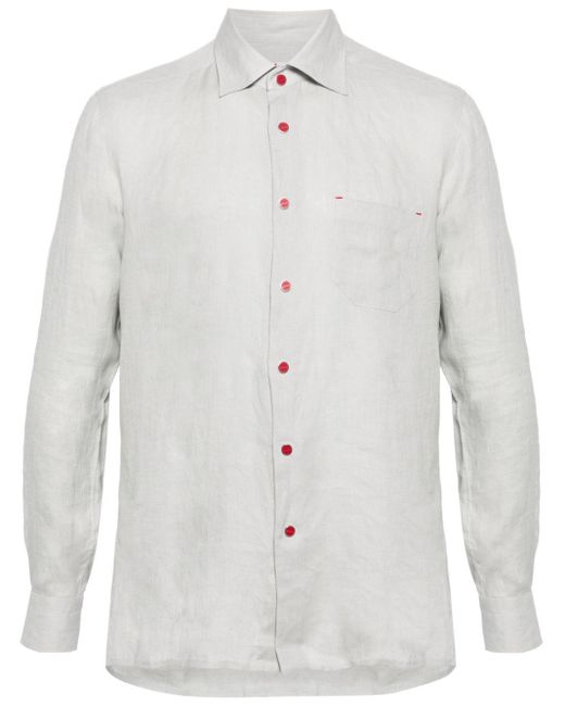メンズ Kiton スプレッドカラー リネンシャツ White