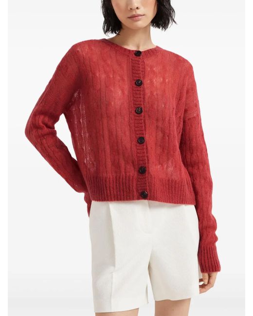 Brunello Cucinelli Red Cable-Knit Cardigan