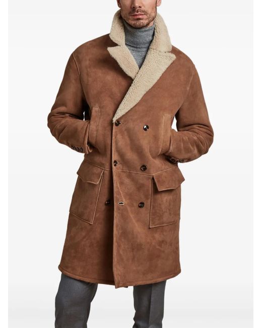 Manzoni 24 Brown Shearling Double-Breasted Coat for men