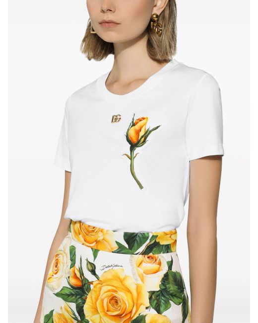Camiseta con aplique de rosa Dolce & Gabbana de color White