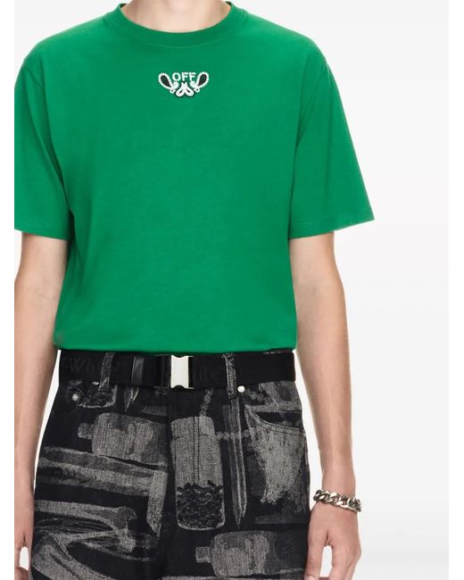 Off-White c/o Virgil Abloh Green Bandana Arrow Cotton T-Shirt for men
