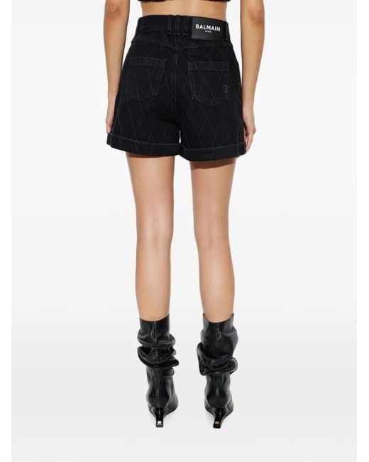 Balmain Black Diamond-Quilted Turn-Up Shorts