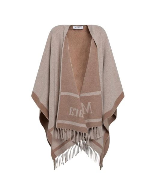 Max Mara Natural Fringed Wool Poncho