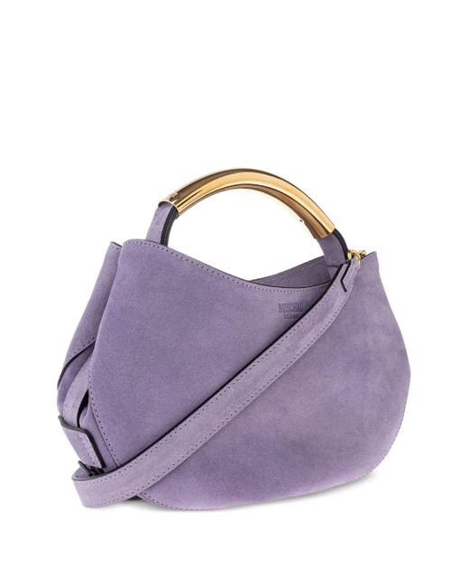 Moschino Purple Handle-Me Curved Suede Tote Bag