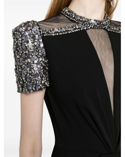 Jenny Packham Black Daphne Crystal-embellished A-line Dress