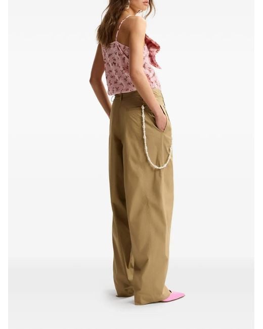 Essentiel Antwerp Natural Pleated Pearl-Detail Trousers