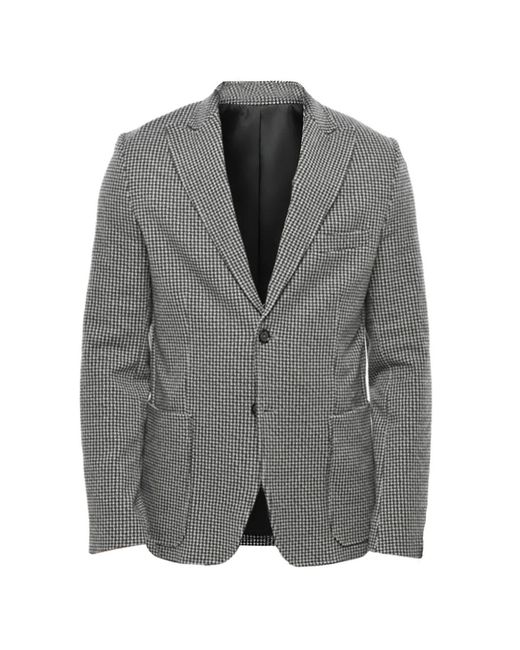 Paolo Pecora Gray Houndstooth-Pattern Peaked-Lapel Blazer for men