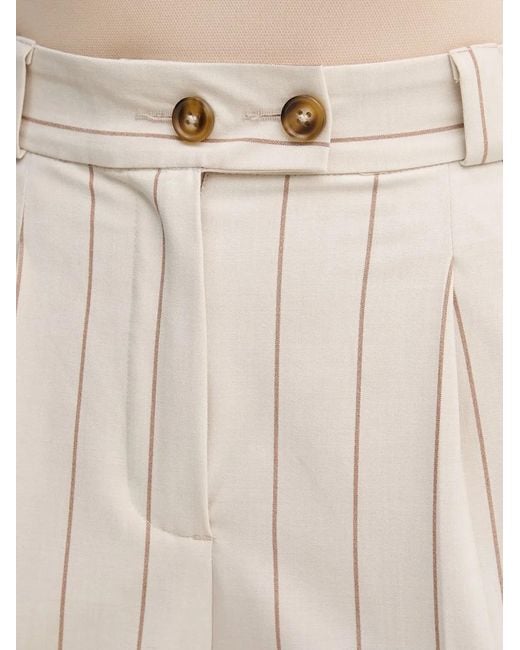 Benetton Natural Pinstriped Pleated Trousers
