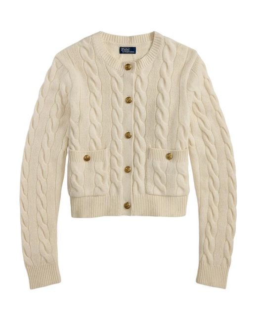 Polo Ralph Lauren White Cable-Knit Button-Down Cardigan