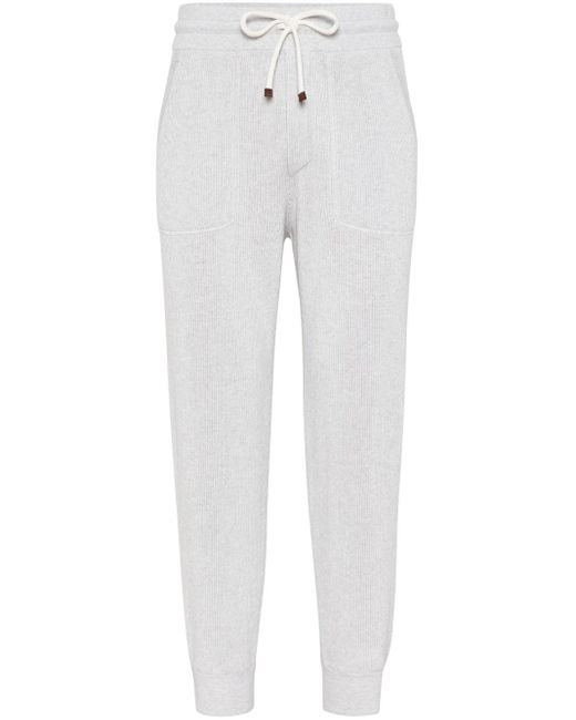 Brunello Cucinelli White Jersey-texture Cotton Track Pants for men