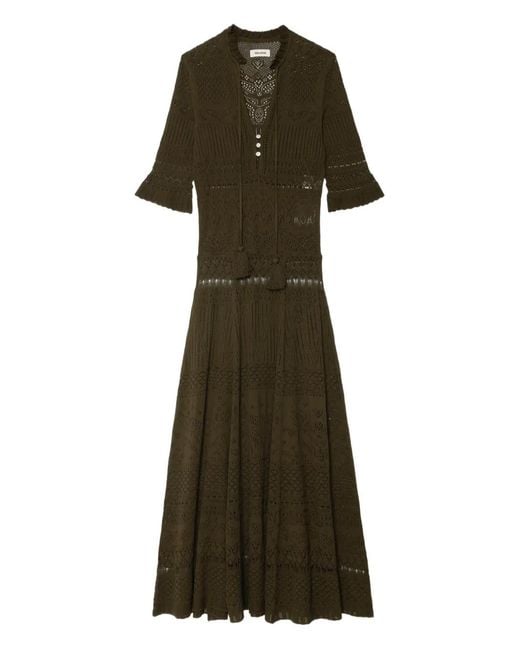 Zadig & Voltaire Green Lace-Details Maxi Dress