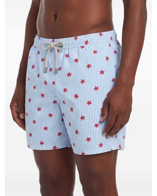 Mc2 Saint Barth Blue Starfish-Print Striped Swim Shorts for men