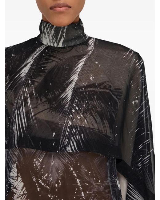 Ferragamo Black Ferragamo Silk Blouse With Palm Print