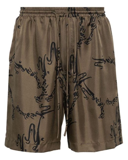 Nanushka Green Abstract-print Silk Shorts - Men's - Silk for men