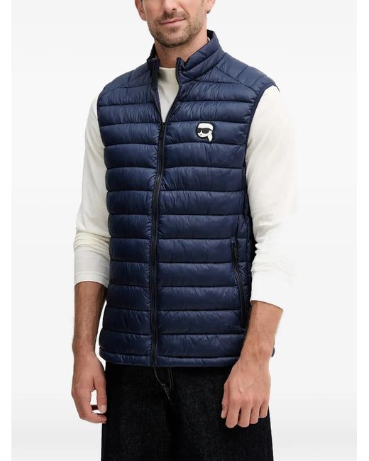 Karl Lagerfeld Blue Logo-Patch Zip-Up Waistcoats for men